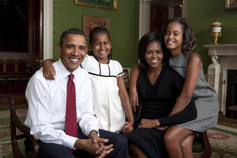 President Barack Obama, Sasha, first lady Michelle Obama and Malia sit for a family portrait in the Green Room of the White House on Sept. 1, 2009.Official White House Photo by Annie Leibovitz